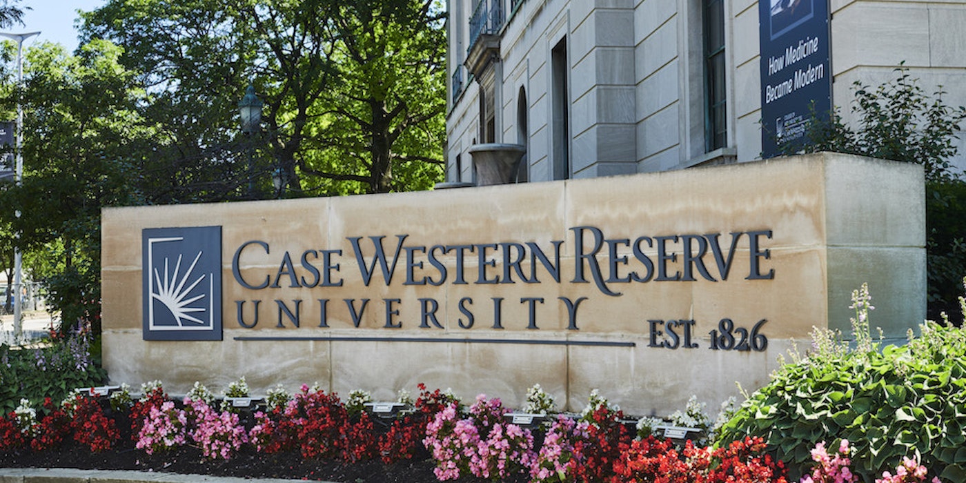 A Case Western Reserve University sign on campus.