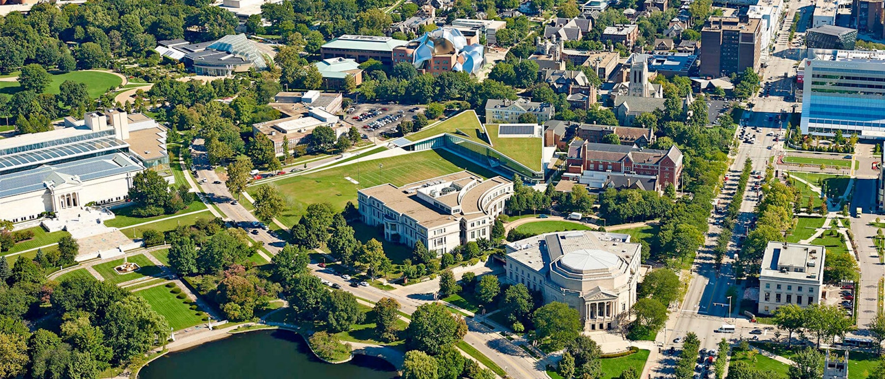 An aerial view of the CWRU campus